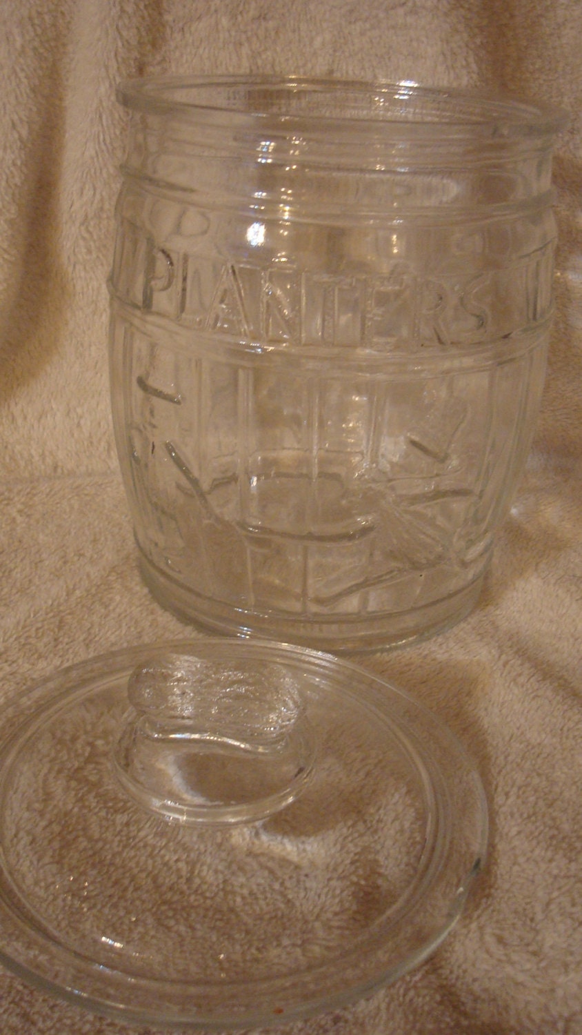 Planters Peanuts Glass Cookie Jar Vintage