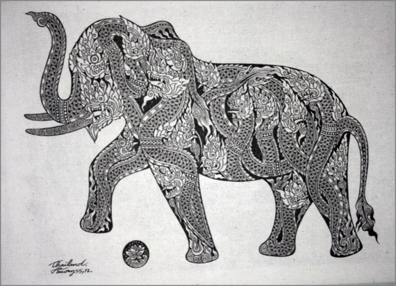 Thai traditional art of Elephant by printing on Natural colors