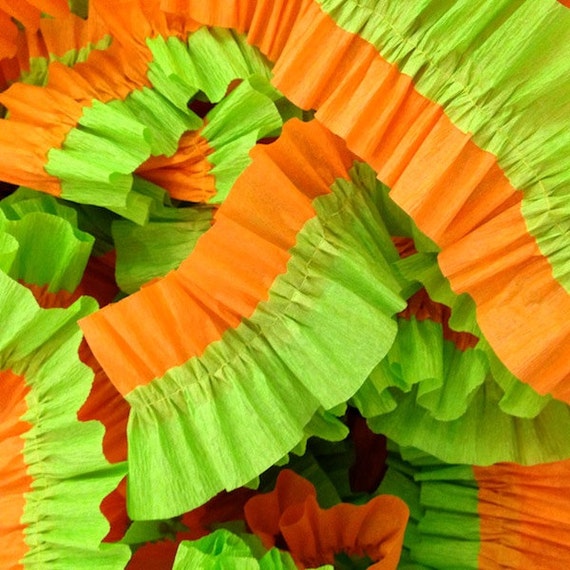 36 Feet Green and Orange Ruffled Crepe Paper Streamers - Party Decoration - Craft and Party Supplies Il_570xn