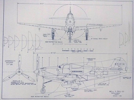 Bell P-39 Airacobra Airplane Blueprint By BlueprintPlace On Etsy