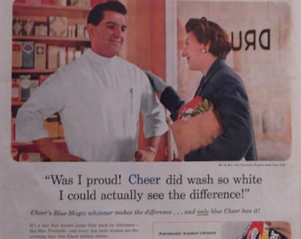 CHEER LAUNDRY SOAP Original Vintage Magazine Ad Washing Machine Soap Laundry Room Decor Ready To Frame