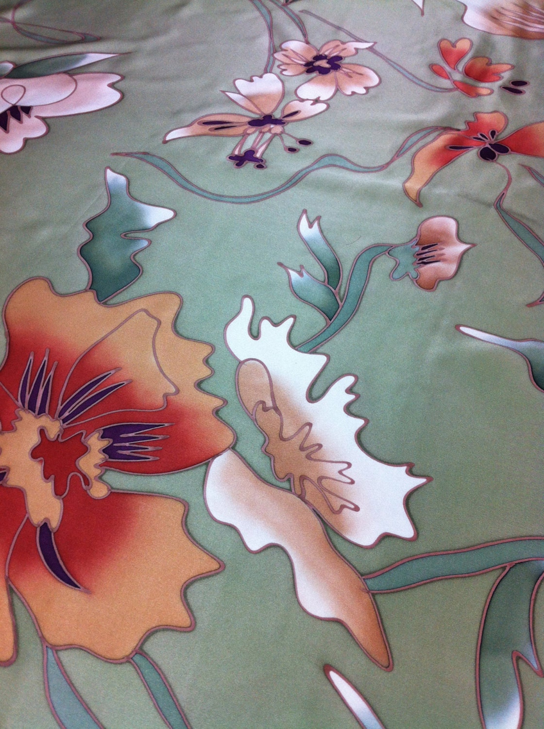 Hand Painted Silk Floral Fabric by the panel 545 by IntlPleating
