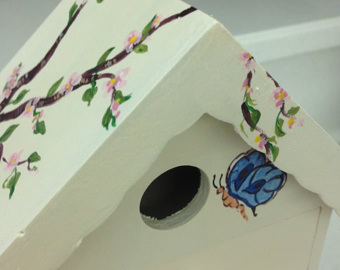 Birdhouse Shaped Jewelry or Accessory Box with Butterfly and Flower Decorations