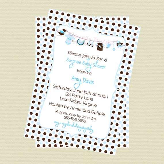 Printable Baby Clothes Line - Blue and Brown Polka Dot Baby Shower Invitation Il_570xn