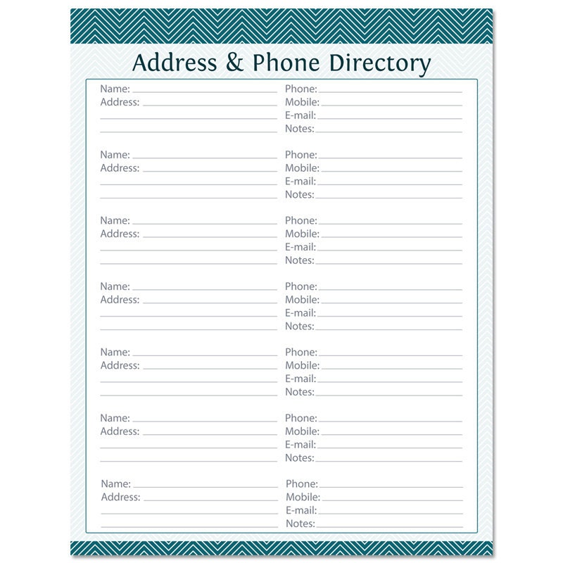 Address & Phone Directory Fillable Printable PDF Instant