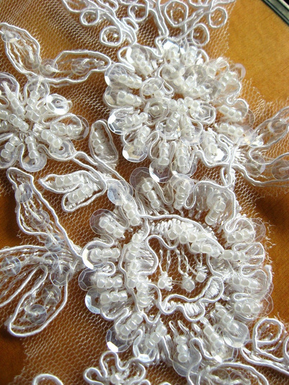 Alencon Lace Trim Beaded Bridal Veil Lace Trim Wedding Lace