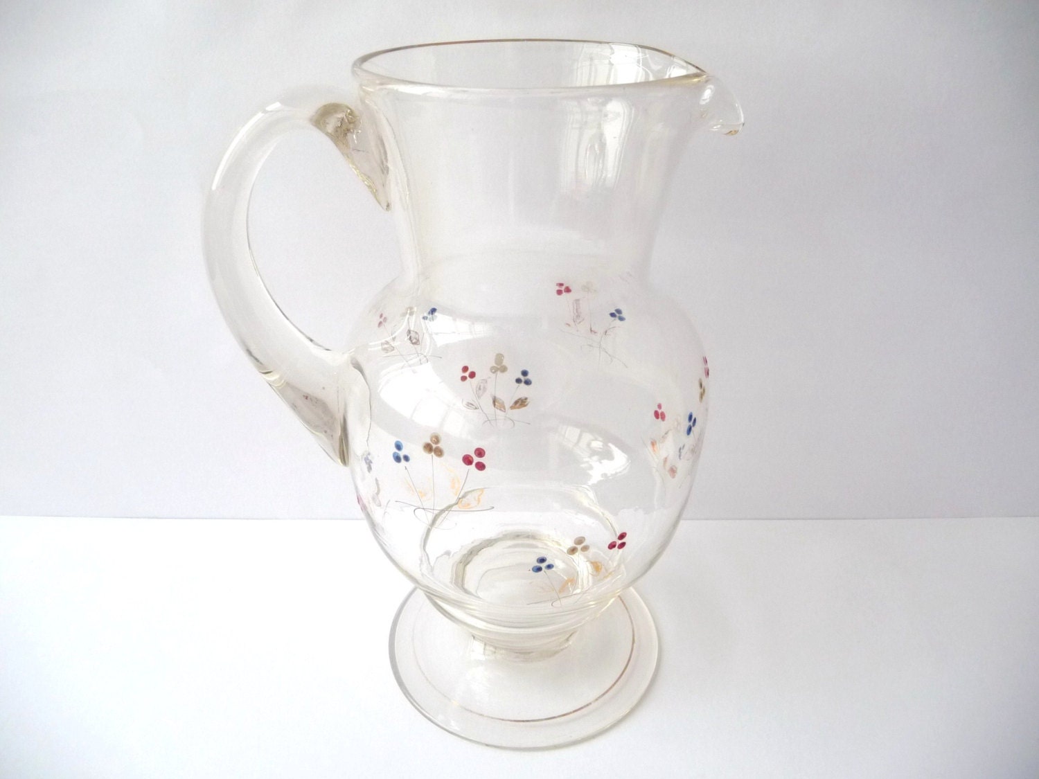 Vintage Glass Cup Jar with Flowers and golden edges Haute Juice