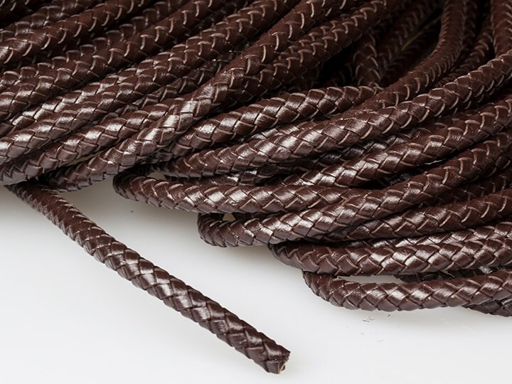6mm Braided Leather Cord Coffee Genuine Leather Cord Round