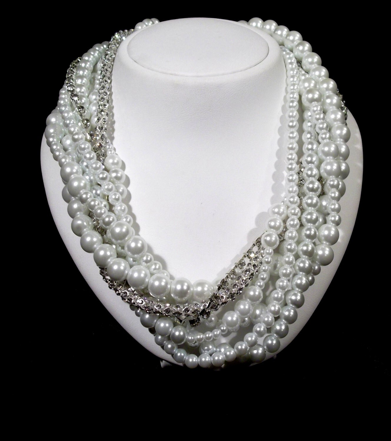 Wedding Pearl Necklace Glass PearlsRhinestone Brides by canalleart