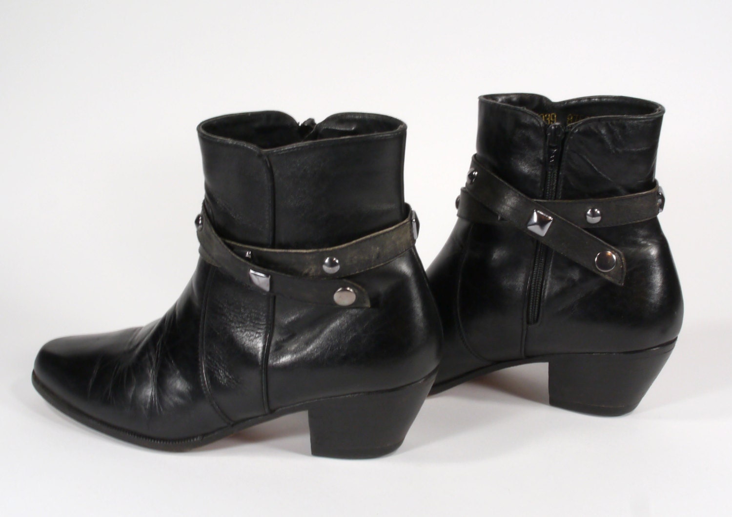 80s Mens Black Leather Ankle Boots / Beatle Boots / Rocker