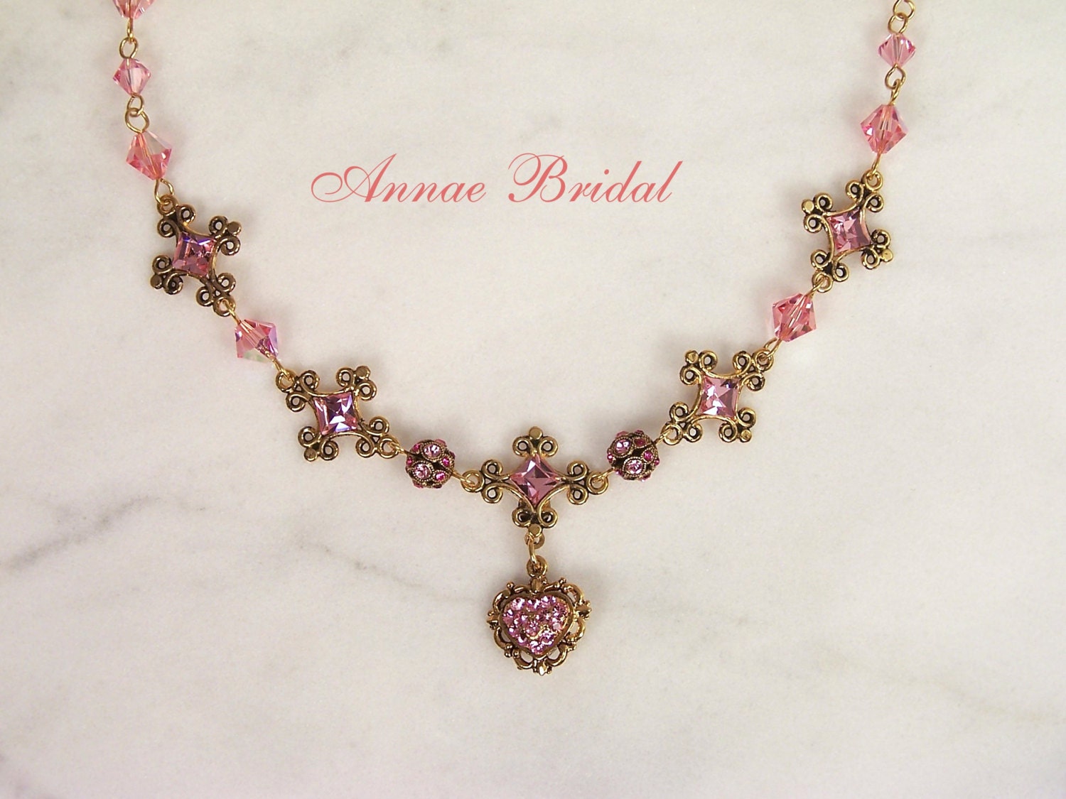 LIght pink Victorian bridal jewelry set Swarovski by AnnaeBridal