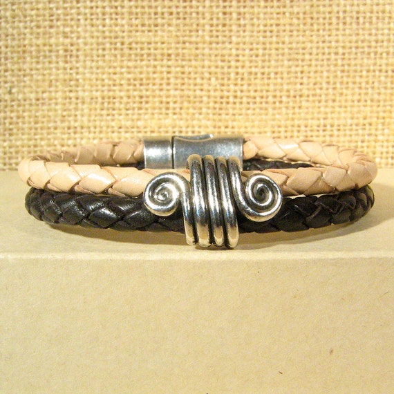 Items similar to Double Strand Black and Natural 5mm Braided Leather