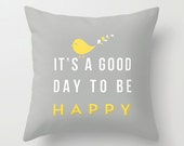 Happy pillow 16x16 Decorative throw pillows grey yellow white pillow cover home decor ornament and decoration housewares