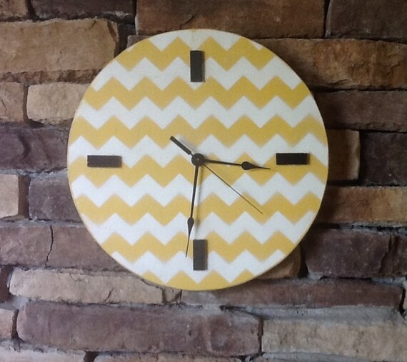 Wood Wall Clock With Yellow and white by HendryxHouseDesigns
