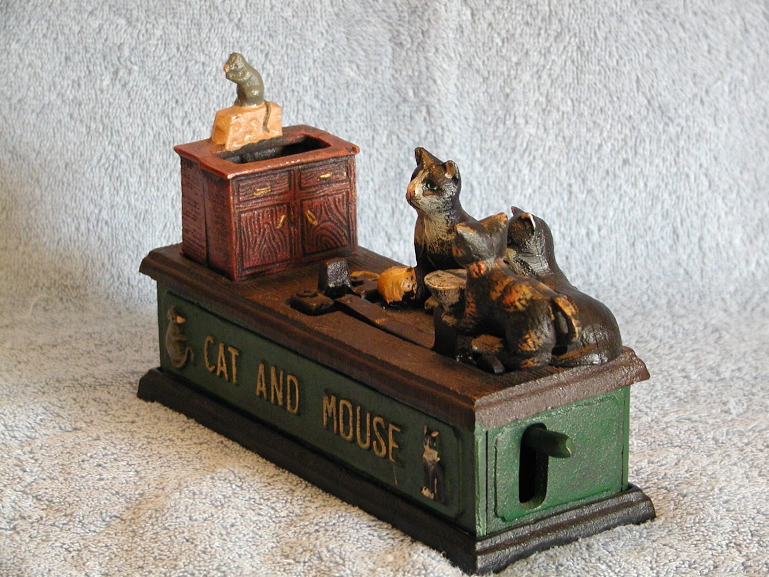 Mechanical Bank Cast Iron Cat and Mouse