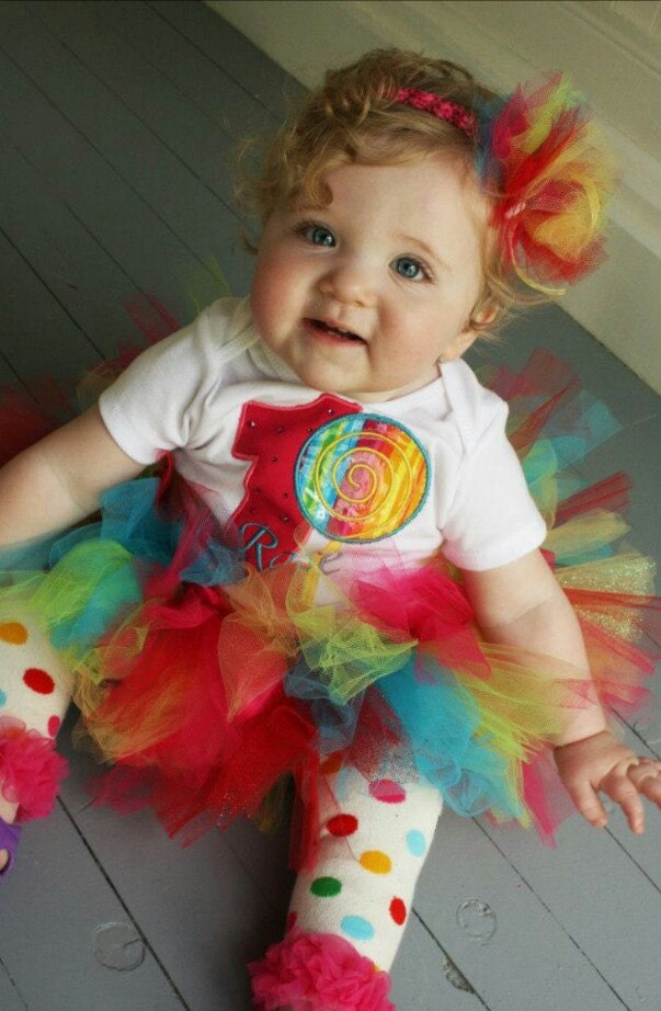 Girls rainbow outfit headband tutu set 9 12 by Pretty4yourPrincess