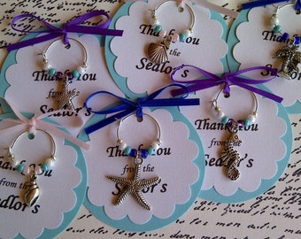 5-45 Custom Beach Themed Wine Charm Favors - Weddings, Bridal Shower, Rehearsal Dinner, Anniversary, Birthday Party or Special Event