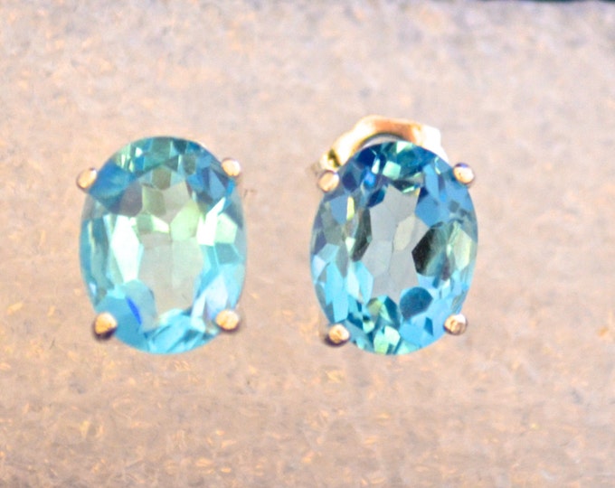 London Blue Topaz Studs, 9x7 Oval, Natural, Set in Sterling Silver E337