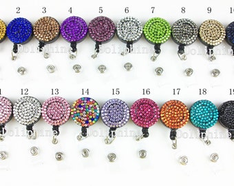Multi-Colors Rhinestone Badge Reel Retractable ID Badge Holder- Belt Clip