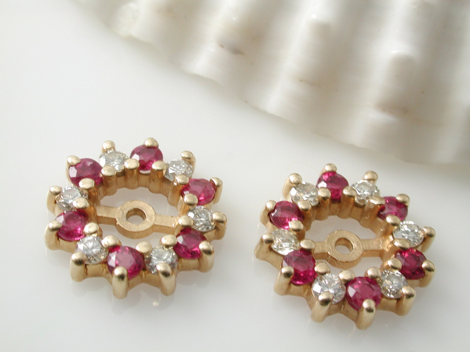 Ruby and Diamond Earring Jackets 14 k Ruby and Diamond Halo