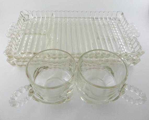 Glass Snack Tray Cup and ashtray plate set by ZephyrhillsVintage