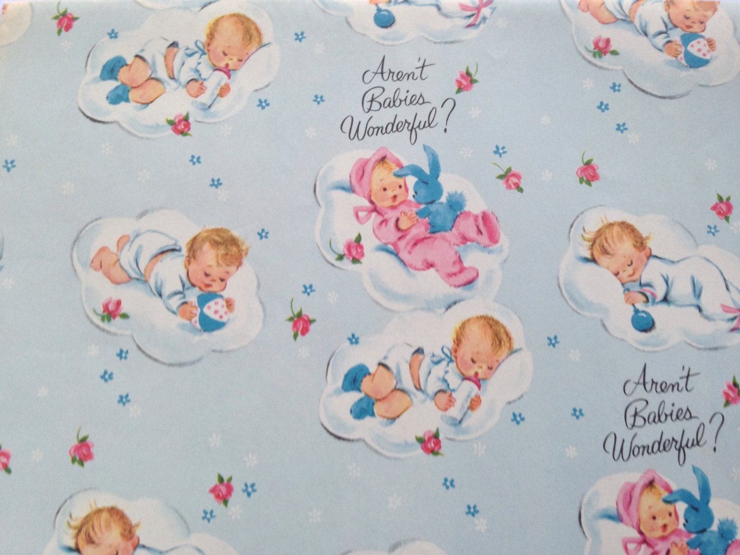 Vintage Gift Wrapping Paper Slumbering Babies Baby Shower