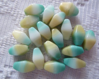 18 Aqua Yellow & White Czech Glass Quadrant Beads 11mm x 5mm