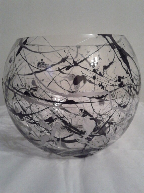 Black and Silver Splatter Effect Fish Bowl Glass Vase