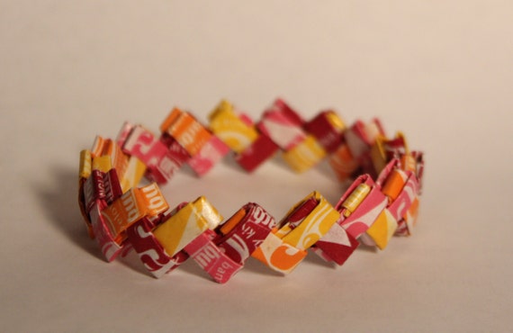 Items similar to Recycled Tropical Starburst Wrapper Bracelet on Etsy