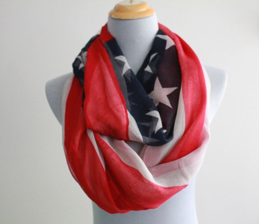 White American Flag Infinity Scarf Fourth Of July Scarf July