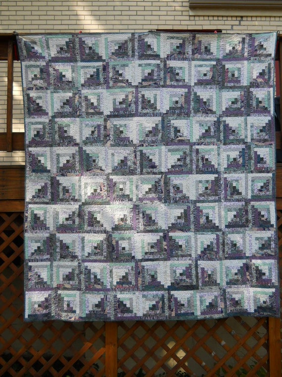 Items similar to Purple & Green Log Cabin Quilt Queen Size ...