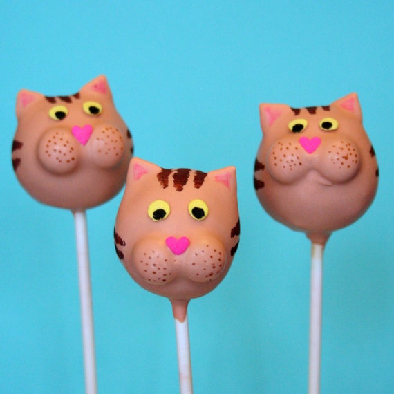 Items similar to 12 Cat Cake Pops for birthday party favors, cute ...