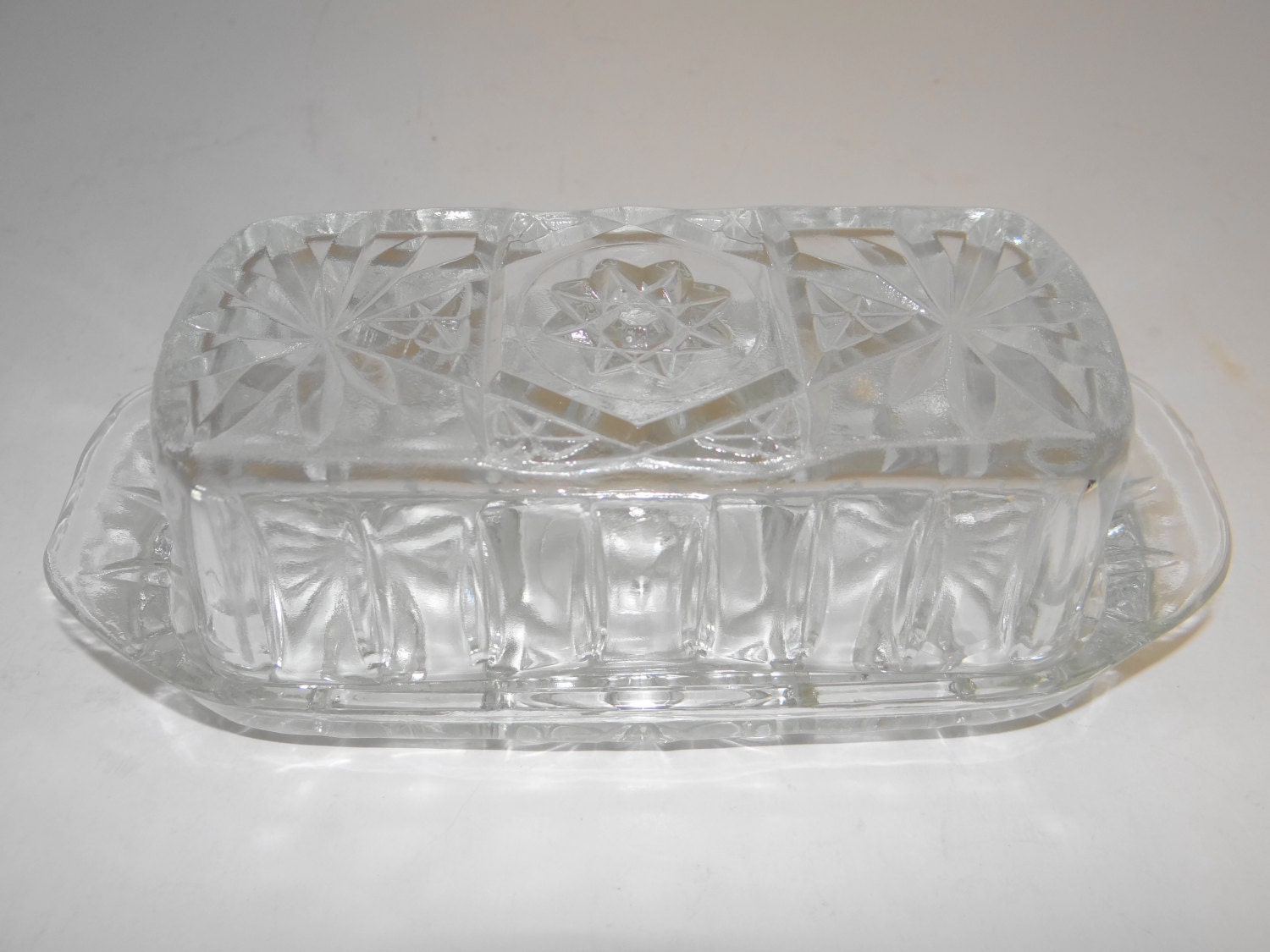 Vintage Heavy Crystal Glass Butter Dish with Cover