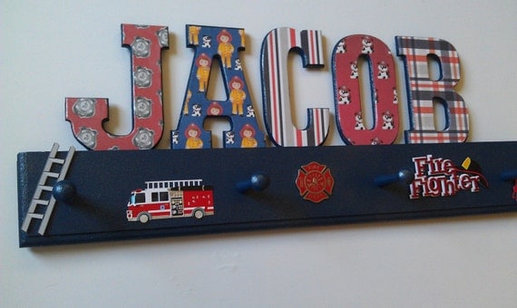 Children's Firefighter Letters-Fire Truck-room decor-Navy