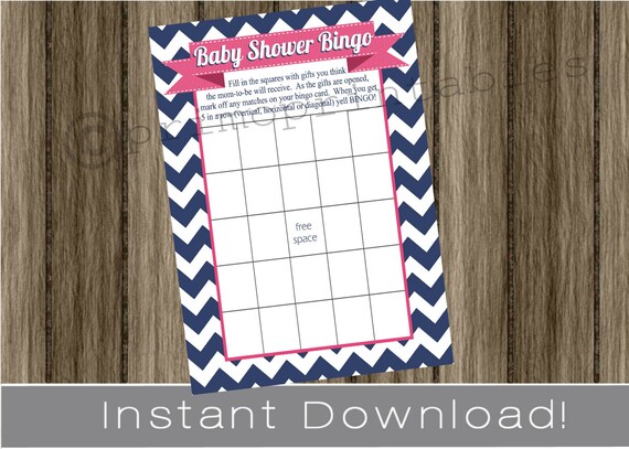 Baby Shower Bingo Game Cards navy blue chevron and preppy pink INSTANT DOWNLOAD diy digital printable file print your own , babyshower Il_570xn