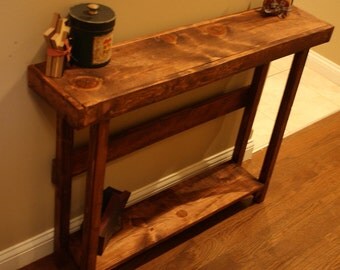 Beautiful RUSTIC American Walnut Stained SOFA Hall Entry Accent Primitive Wood Table W/Bottom Shelf Custom Sizes Colors Unique Primtiques
