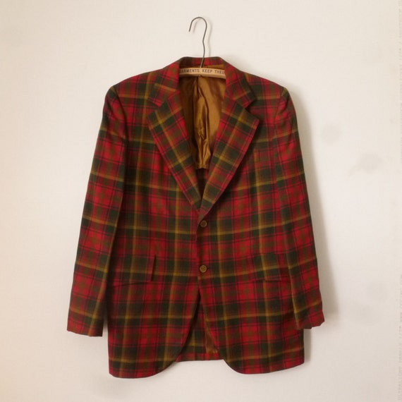 60's Mens Suit Coat Maple Leaf Tartan Vintage Blazer
