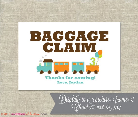 Train Party Favor Sign Baggage Claim All by InvitationCeleb