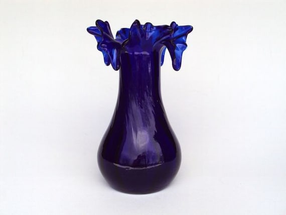 Murano Glass Cobalt Blue Exquisite Ruffled Vase