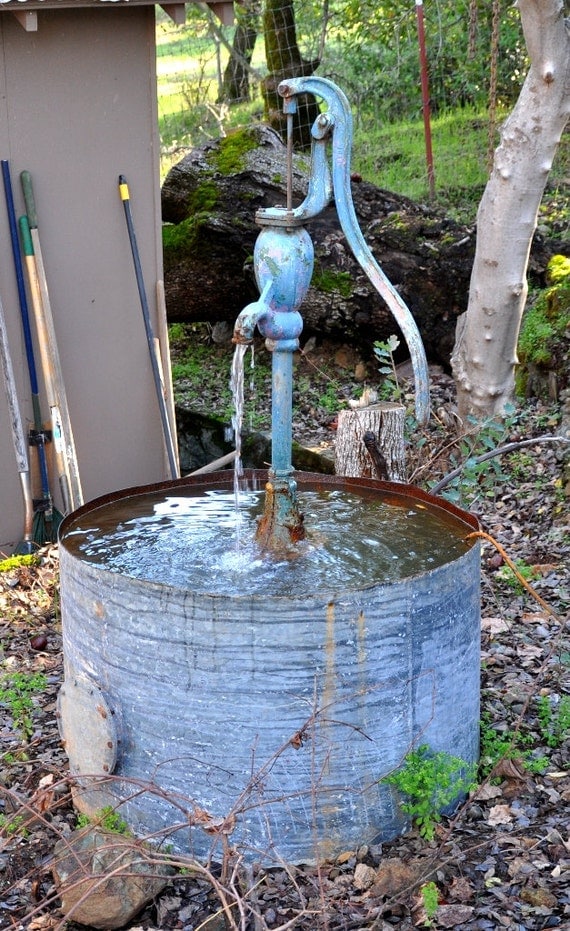 Items similar to The Blue Pump Rustic Water Fountain on Etsy