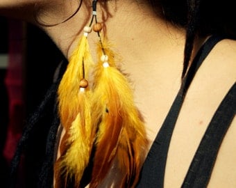 Yellow feather earring