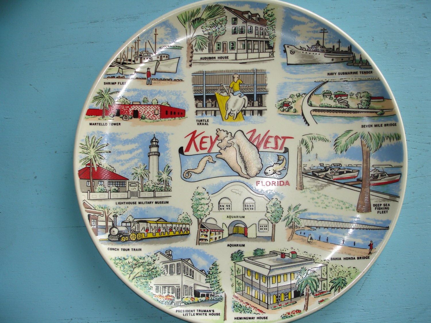 Vintage Souvenir Plate Key West Florida 13 tourist