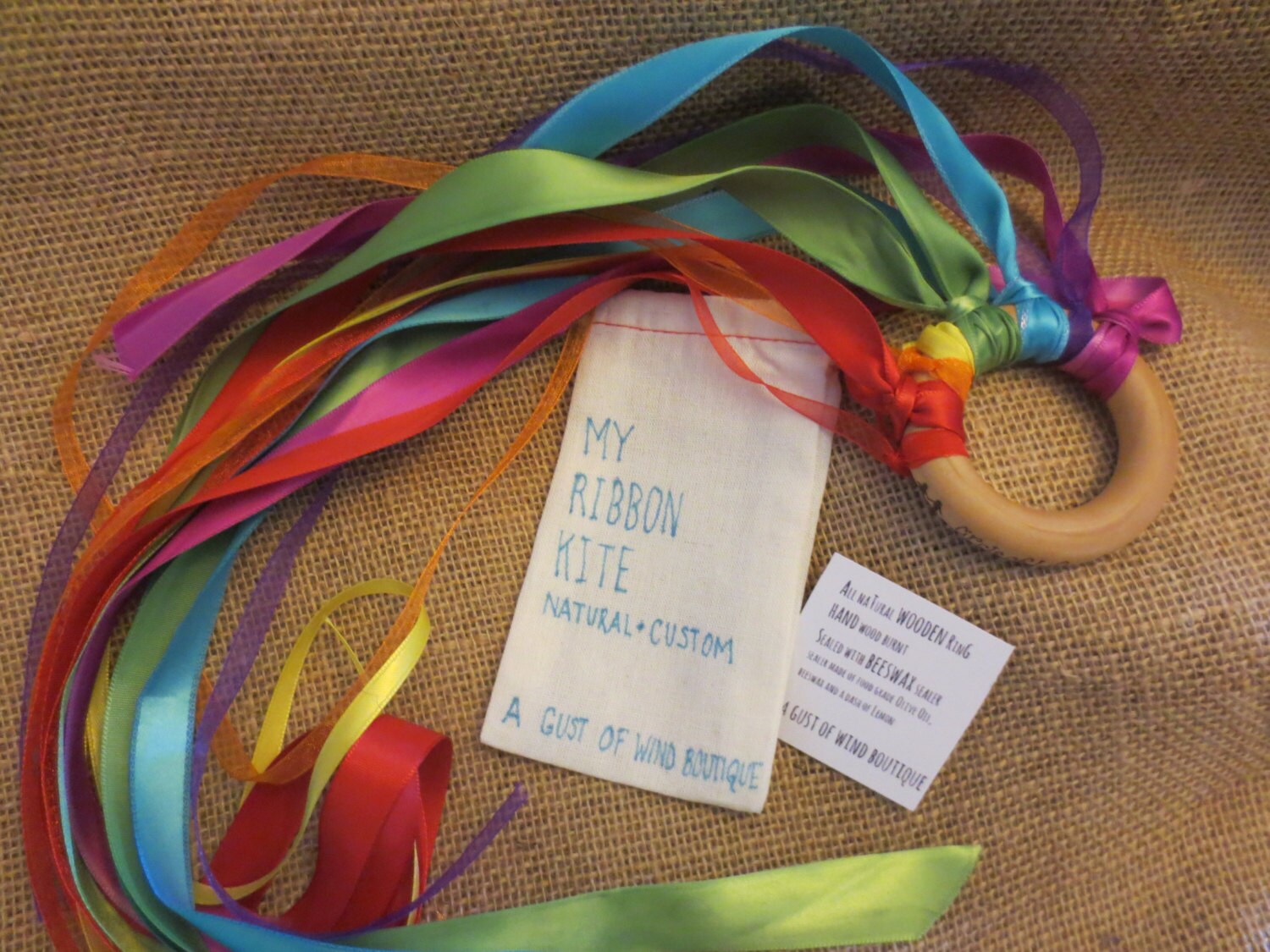 Custom Wood Burned Hand Kite Ribbon Kite Dancer