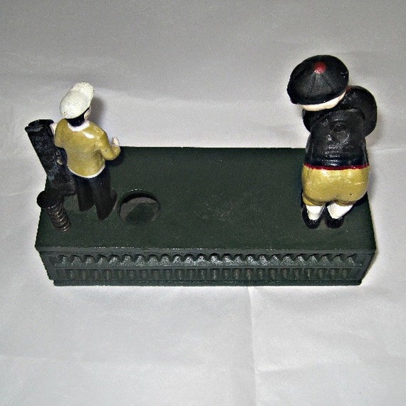 Vintage Mechanical Toy Golf Game Cast Iron Moneybank Model