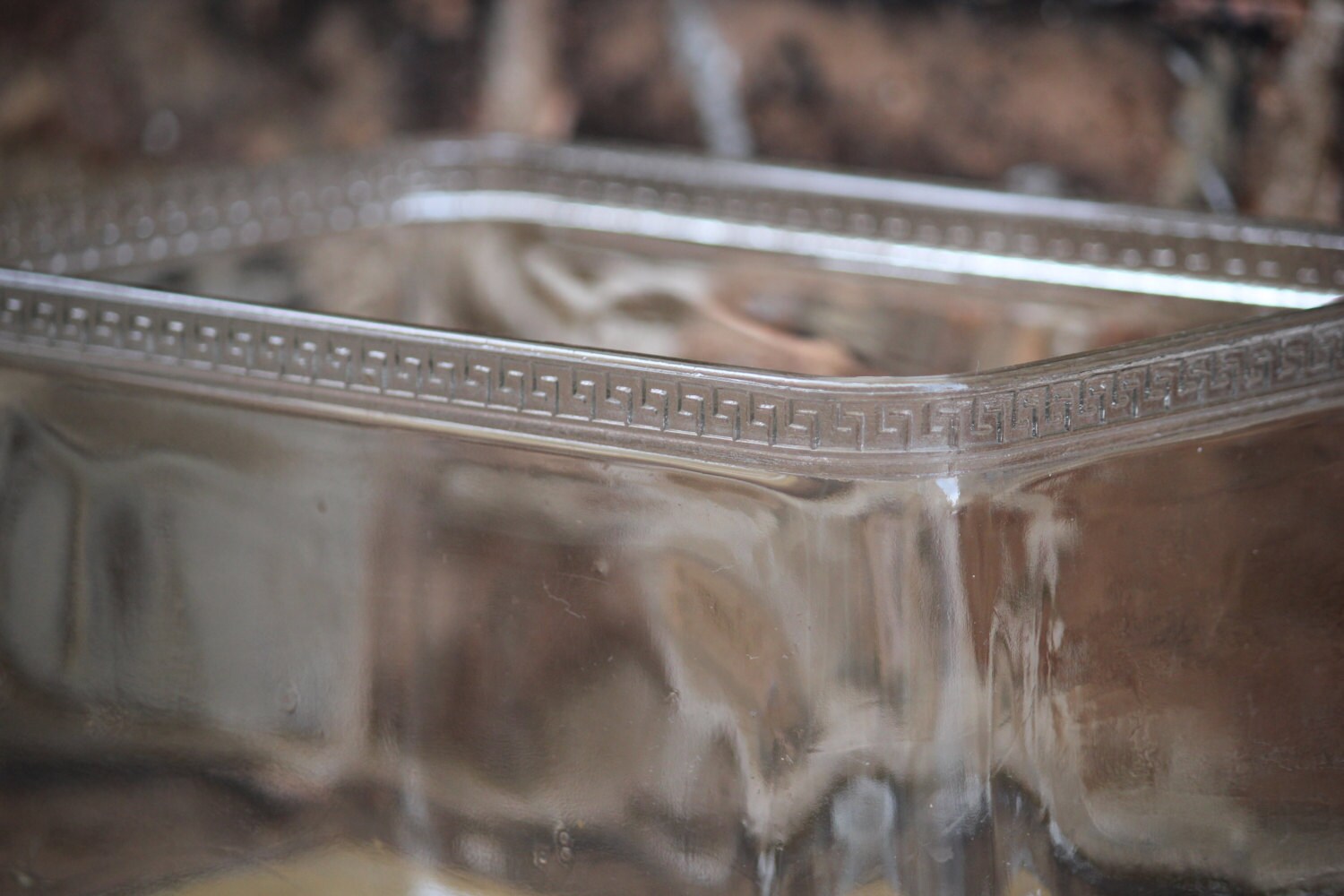 Vintage Industrial Glass Battery Jar with Greek Key Pattern
