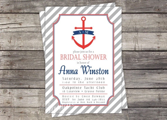 Nautical Anchor Invitation DIY Bridal Baby Birthday Party Customized Il_570xn