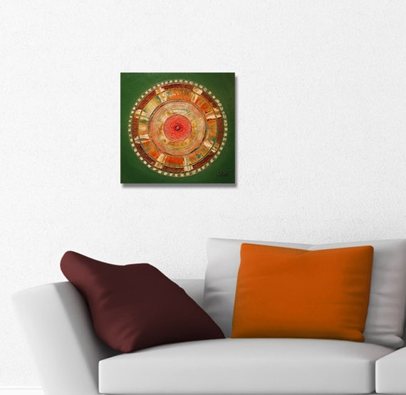ORIGINAL mandala painting, spiritual art, meditation art, mandala art, orange green