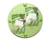 Wall Clock Orchids and Bamboo, unique gift, green wall clock, flower clock, unique wall clocks, decorative wall clock, modern wall clocks