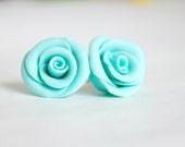 Polymer clay mint roses earrings