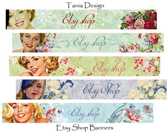 ETSY SHOP BANNERS - Lovely Ladies - Multipurpose digital images - Printable Download - Digital Collage Sheets -